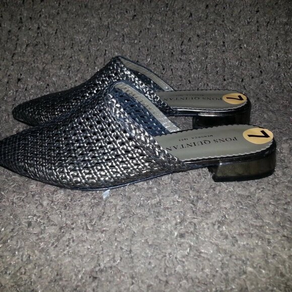 PONS QUINTANA-Pointed Toe Mules-Hand Woven Bronze Metallic Leather-Size 37-NEW - Picture 2 of 8